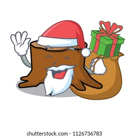 Santa with gift tree stump mascot cartoon