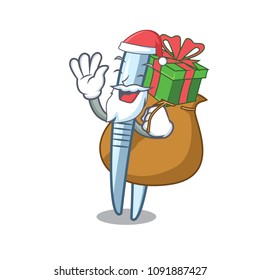 Santa with gift tweezers mascot cartoon style