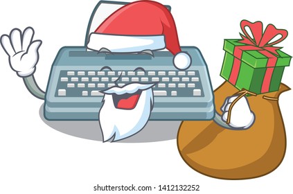 Santa with gift typewriter in the a mascot closet