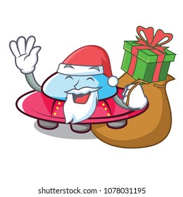 Santa with gift ufo mascot cartoon style