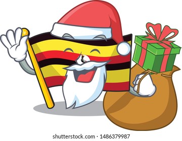 Santa with gift uganda flag is kept cartoon drawer
