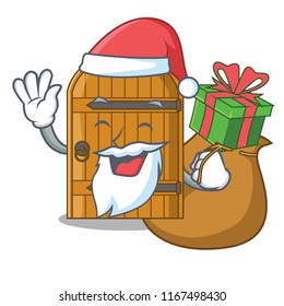 Santa with gift vintage wooden door on mascot cartoon