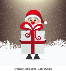 santa and gift winter snowy background