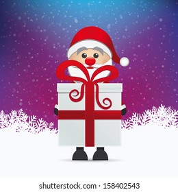 santa and gift winter snowy background