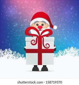 santa and gift winter snowy background