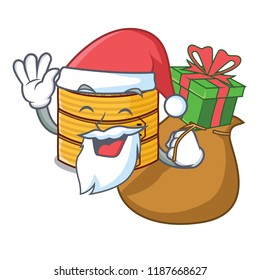 Santa with gift wooden steamed food container on cartoon