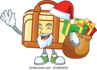 Santa with gift work suitcase character on white background