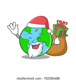 Santa with gift world globe character cartoon