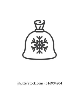 Santa gifts bag line icon, sack with snowflake outline vector sign, linear pictogram isolated on white. logo illustration