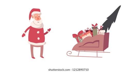 Santa with gifts vector illustration isolated on white