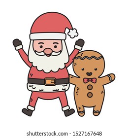 santa and gingerbread man decoration merry christmas vector illustration