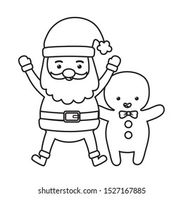 santa and gingerbread man decoration merry christmas vector illustration line style