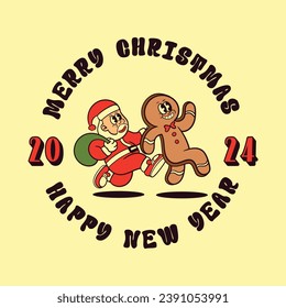 santa and gingger bread cartoon retro