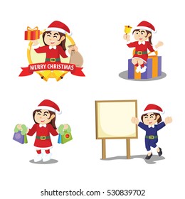 santa girl cartoon set