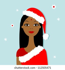Santa girl, christmas postcard for your design