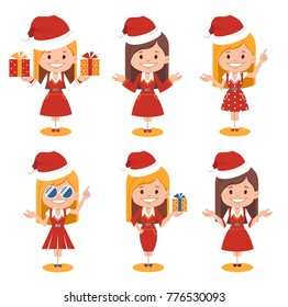 Set Elves Santa Girls Cute Girls Stock Illustration 419157229 