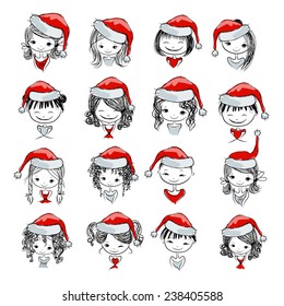 Santa girl collection, sketch for your design. Vector illustration