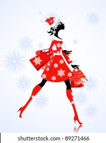 Santa Girl with gifts and shopping