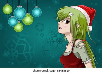 Santa girl with a nice christmas background - Anime Style