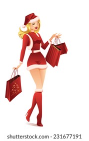 Santa Girl with Shopping Bags 