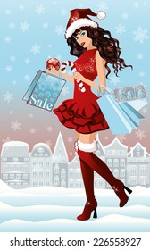 Santa Girl Shopping Bags City Vector Stock Vector (Royalty Free ...