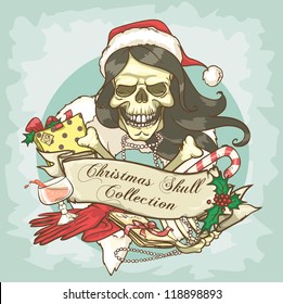 Santa Girl skull logo design - Vintage Christmas Skull Collection