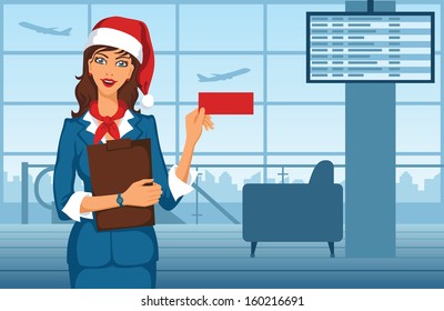 Santa girl standing in airport