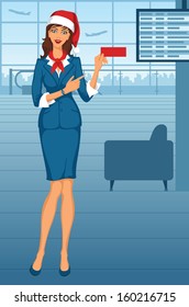 Santa girl standing in airport