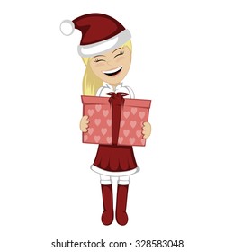 Santa girl with surprise - Lovely little Santa Claus girl with a gift box