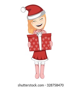 Santa girl with surprise - Lovely little ginger Santa Claus girl with a gift box