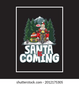 santa with gitf ride motorcycle vector illustration