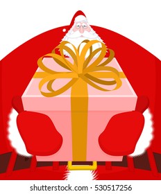 Santa gives Christmas gift. Kind grandfather hands box with bow. Xmas design template. New year Illustration
