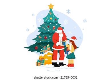 Santa giving Christmas gifts Illustration concept on white background