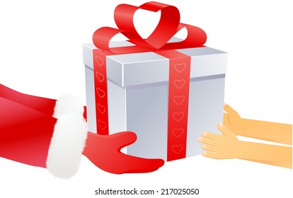 Santa giving a gift to a child vector