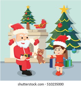 santa giving teddy bear to girl