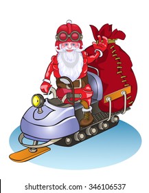 Santa goes on a snowmobile, it is lucky people gifts.Vector