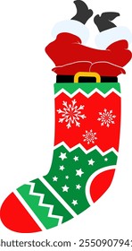 Santa got stuck in gift sock, Christmas funny design