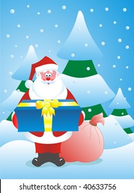 santa with a greater gift on a background of a wood