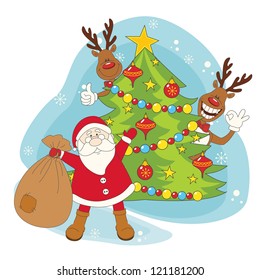 Santa greeting you a Merry Christmas. Hand drawing illustration.