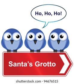 Santa Grotto Sign With Bird Imitating Santa