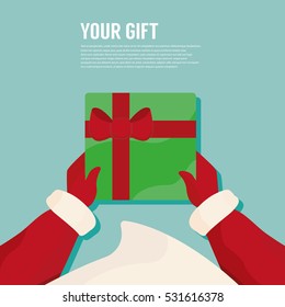 Santa hand giving a gift box