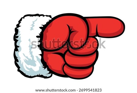 Santa hand point to left or right. Santa Claus show direct index finger. Christmas vector template design concept poster or greeting card on transparent background