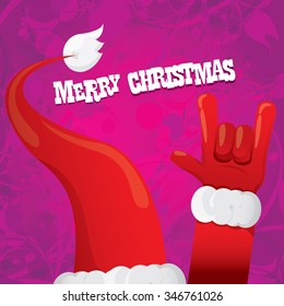 Santa hand rock n roll icon vector illustration. Christmas Rock concert poster design template or greeting card. Rockstar christmas background with santa