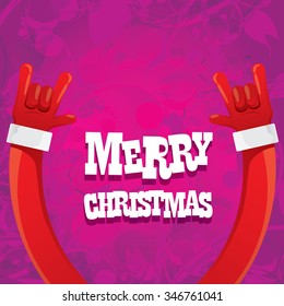 Santa hand rock n roll icon vector illustration. Christmas Rock concert poster design template or greeting card. Rockstar christmas background with santa
