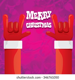 Santa hand rock n roll icon vector illustration. Christmas Rock concert poster design template or greeting card. Rockstar christmas background with santa