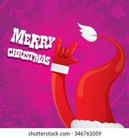 Santa hand rock n roll icon vector illustration. Christmas Rock concert poster design template or greeting card. Rockstar christmas background with santa
