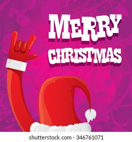 Santa hand rock n roll icon vector illustration. Christmas Rock concert poster design template or greeting card. Rockstar christmas background with santa