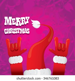 Santa hand rock n roll icon vector illustration. Christmas Rock concert poster design template or greeting card. Rockstar christmas background with santa