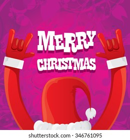 Santa hand rock n roll icon vector illustration. Christmas Rock concert poster design template or greeting card. Rockstar christmas background with santa