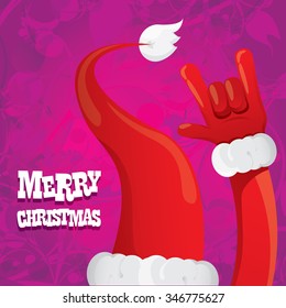 Santa hand rock n roll icon vector illustration. Christmas Rock concert poster design template or greeting card. Rockstar christmas background with santa